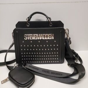 Steve madden bevelyn black Satchel with silver studs